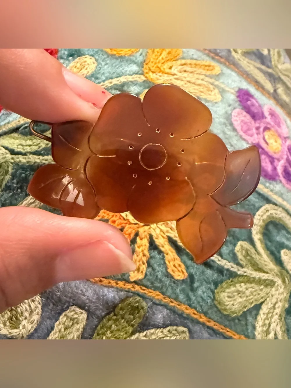 1960’s Floral French Hair Clip in Tortoiseshell, Flower Barrette, Deadstock 1.8”
